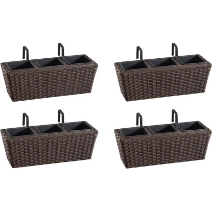 Gartenfreude Balkonkasten Polyrattan 47 Cm X 17 Cm Mocca 4er-Set