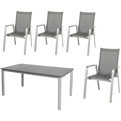 Acamp Set 4x Stapelsessel Urban 1x Tisch Acaplan Loft 160x90 Cm Platin-Schiefer
