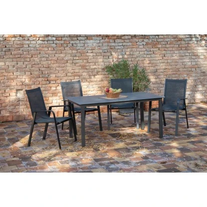 Acamp Set 4x Stapelsessel Urban Tisch Acaplan Loft 160x90 Cm Anthrazit-Schiefer – Bild 4