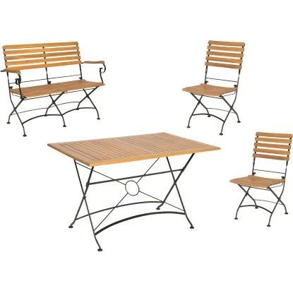 Acamp Set Lindau 2x Stuhl 1x Bank 1x Tisch 120 Cm X 80 Cm Teak-Schwarz