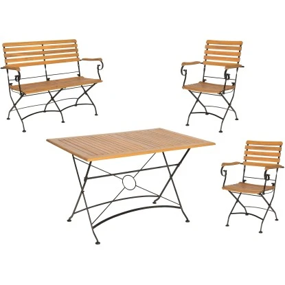 Acamp Set Lindau 2x Sessel 1x Bank 1x Tisch 120 Cm X 80 Cm Teak-Schwarz