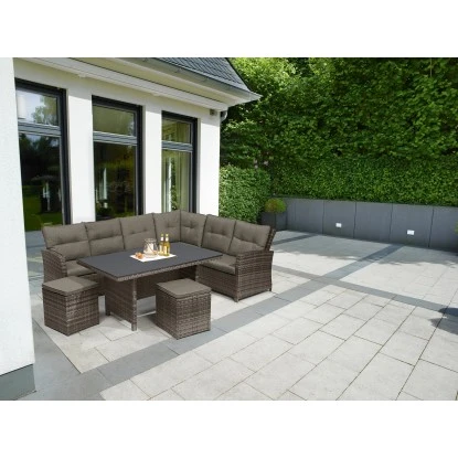 Lounge-Set Mit Esstisch Vermont 5-teilig Polyrattan Rechts Shadow Earth – Bild 2