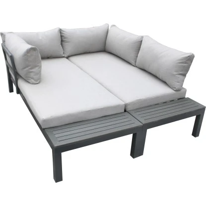 Gartenfreude Alu-Lounge Mit Latten In Holzoptik Aus PS Und Wasserabw. Kissen – Bild 2