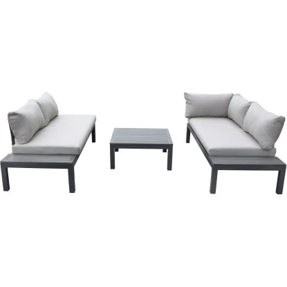 Gartenfreude Alu-Lounge Mit Latten In Holzoptik Aus PS Und Wasserabw. Kissen – Bild 3