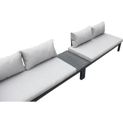 Gartenfreude Alu-Lounge Mit Latten In Holzoptik Aus PS Und Wasserabw. Kissen – Bild 4