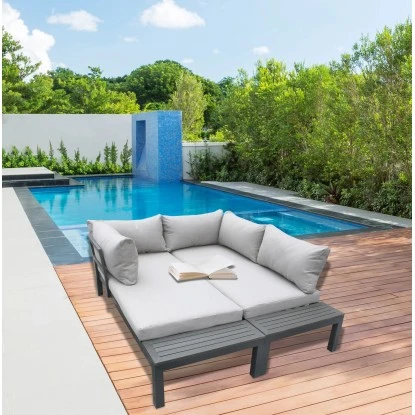 Gartenfreude Alu-Lounge Mit Latten In Holzoptik Aus PS Und Wasserabw. Kissen – Bild 6