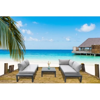 Gartenfreude Alu-Lounge Mit Latten In Holzoptik Aus PS Und Wasserabw. Kissen – Bild 7