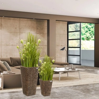 Gartenfreude Pflanzkübel Set Wasserhyaz. 38 X 38 X 77 Cm + 28 X 28 X 43 Cm Braun – Bild 5