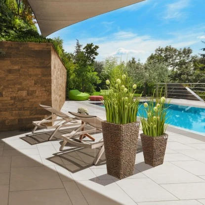 Gartenfreude Pflanzkübel Set Wasserhyaz. 38 X 38 X 77 Cm + 28 X 28 X 43 Cm Braun – Bild 7