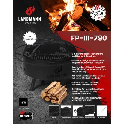 Landmann Feuerkorb Und Grill Industrial Design 2in1 Schwarz FP-III-780BKXX – Bild 2